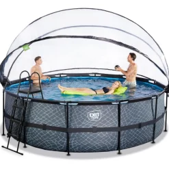 Exit Toys Exit - Piscina Stone gris diámetro 450 x 122 cm con filtro de arena, cúpula y bomba de calor