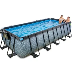 Exit Toys Exit - Piscina Stone gris 540 x 250 x 122 cm con filtro de arena y cúpula