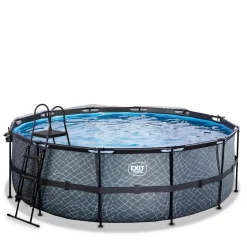 Exit Toys Exit - Piscina Stone gris diámetro 427 x 122 cm con filtro de arena y cúpula