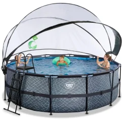 Exit Toys Exit - Piscina Stone gris diámetro 427 x 122 cm con filtro de arena y cúpula