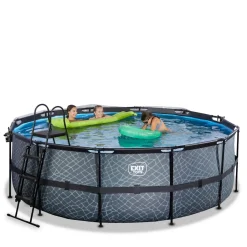 Exit Toys Exit - Piscina Stone gris diámetro 427 x 122 cm con filtro de arena y cúpula