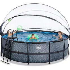 Exit Toys Exit - Piscina Stone gris diámetro 450 x 122 cm con filtro de arena y cúpula