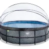 Exit Toys Exit - Piscina Stone gris diámetro 488 x 122 cm con filtro de arena, cúpula y bomba de calor