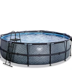 Exit Toys Exit - Piscina Stone gris diámetro 488 x 122 cm con filtro de arena, cúpula y bomba de calor
