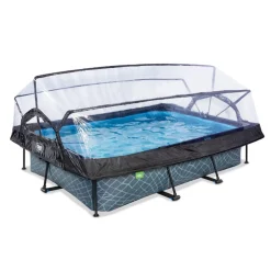 Exit Toys EXIT - Piscina Stone rectangular gris con cúpula y bomba de filtro 300 x 200 x 65 cm