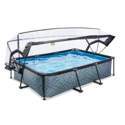 Exit Toys EXIT - Piscina Stone rectangular gris con cúpula y bomba de filtro 300 x 200 x 65 cm