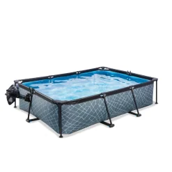 Exit Toys EXIT - Piscina Stone rectangular gris con cúpula y bomba de filtro 300 x 200 x 65 cm