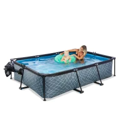 Exit Toys EXIT - Piscina Stone rectangular gris con cúpula y bomba de filtro 300 x 200 x 65 cm