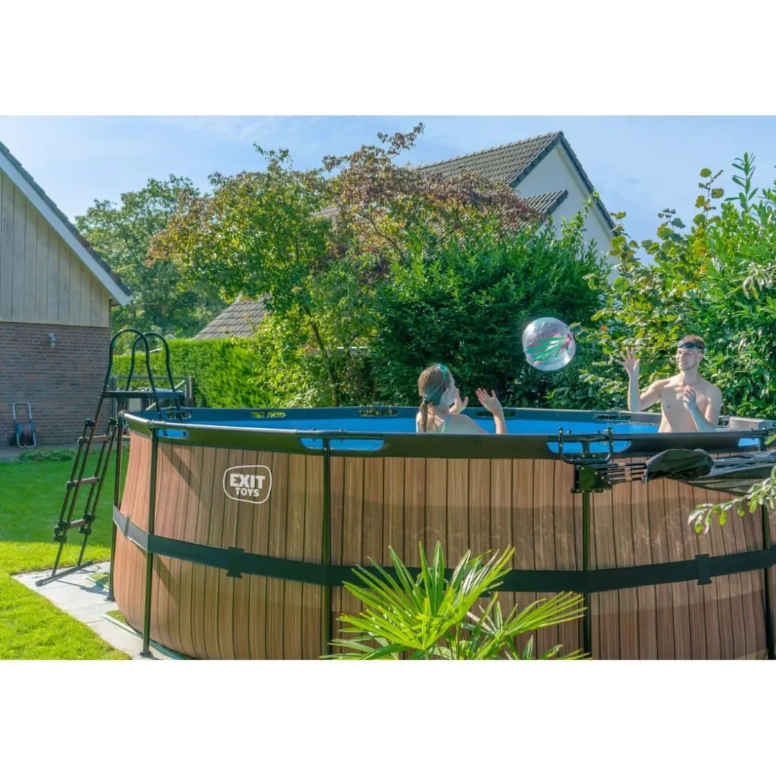 Exit Toys Exit - Piscina Wood efecto madera diámetro 450 x 122 cm con filtro de arena