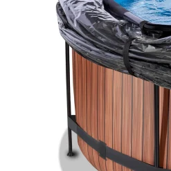 Exit Toys Exit - Piscina Wood efecto madera marrón diámetro 360 x 122 cm con filtro de arena, cúpula transparente y bomba de calor