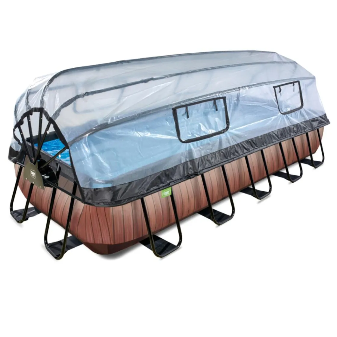 Exit Toys Exit - Piscina Wood efecto madera 540 x 250 x 100 cm con filtro de arena y cúpula