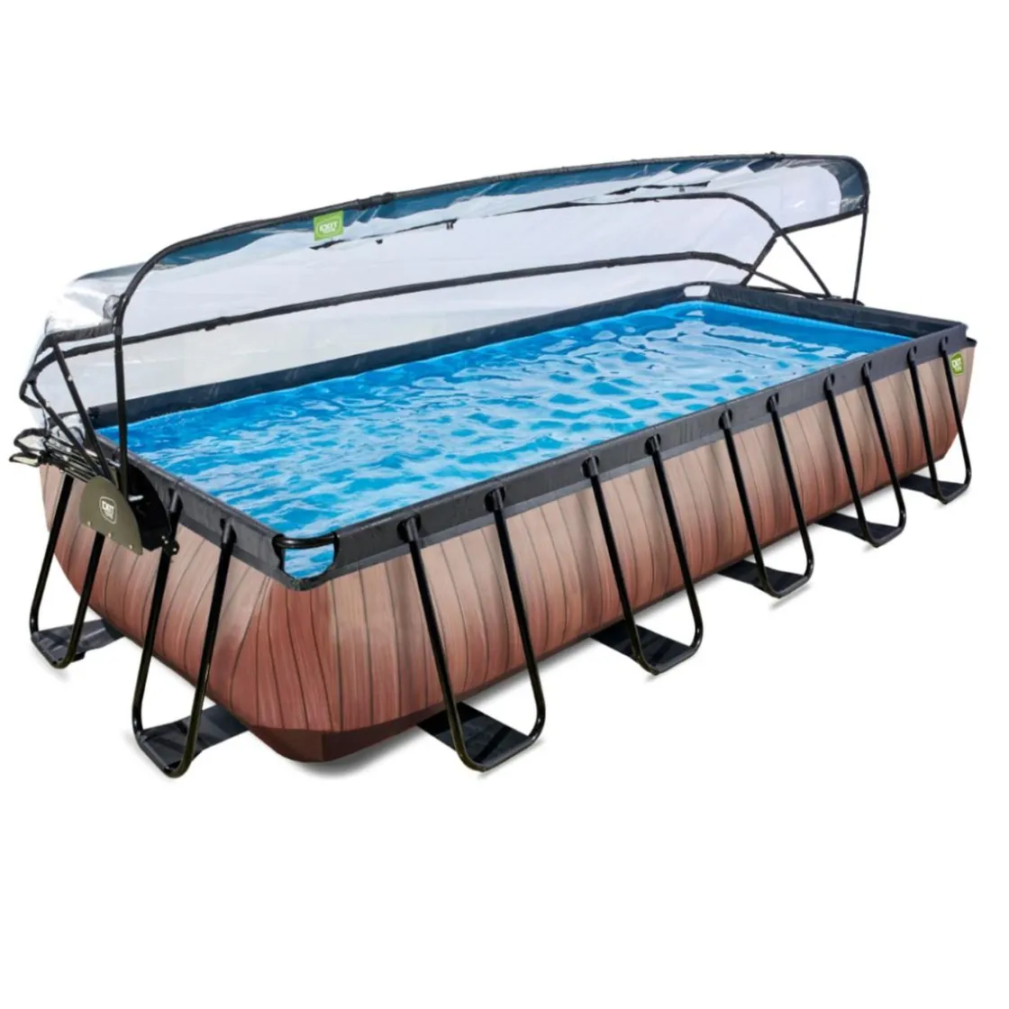 Exit Toys Exit - Piscina Wood efecto madera 540 x 250 x 100 cm con filtro de arena y cúpula