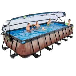 Exit Toys Exit - Piscina Wood efecto madera 540 x 250 x 100 cm con filtro de arena y cúpula