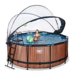 Exit Toys Exit - Piscina Wood efecto madera marrón diámetro 360 x 122 cm con filtro de arena y cúpula transparente* Piscinas|Juguetes De Verano