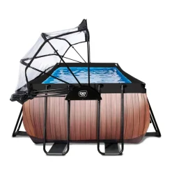 Exit Toys Exit - Piscina Wood efecto madera 400 x 200 x 122 cm con filtro de arena, cúpula y bomba de calor