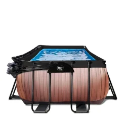 Exit Toys Exit - Piscina Wood efecto madera 400 x 200 x 122 cm con filtro de arena, cúpula y bomba de calor