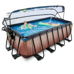 Exit Toys Exit - Piscina Wood efecto madera 400 x 200 x 122 cm con filtro de arena, cúpula y bomba de calor