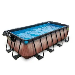 Exit Toys Exit - Piscina Wood efecto madera 400 x 200 x 100 cm con filtro de arena, cúpula y bomba de calor* Piscinas|Juguetes De Verano