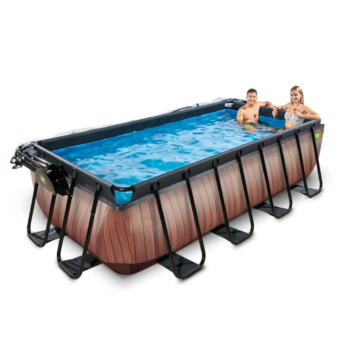 Exit Toys Exit - Piscina Wood efecto madera 400 x 200 x 100 cm con filtro de arena, cúpula y bomba de calor* Piscinas|Juguetes De Verano