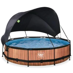 Exit Toys Exit - Piscina Wood efecto madera diámetro 360 x 76 cm con filtro y toldo negro* Piscinas|Juguetes De Verano