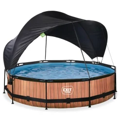 Exit Toys Exit - Piscina Wood efecto madera diámetro 360 x 76 cm con filtro y toldo negro* Piscinas|Juguetes De Verano