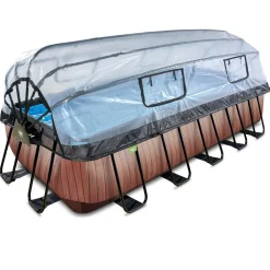 Exit Toys Exit - Piscina Wood efecto madera 540 x 250 x 122 cm con filtro de arena, cúpula y bomba de calor* Piscinas|Juguetes De Verano