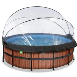 Exit Toys Exit - Piscina Wood efecto madera diámetro 427 x 122 cm con filtro de arena y cúpula