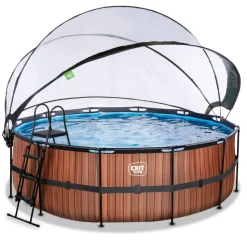 Exit Toys Exit - Piscina Wood efecto madera diámetro 427 x 122 cm con filtro de arena y cúpula