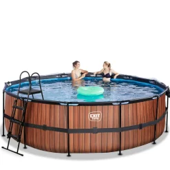 Exit Toys Exit - Piscina Wood efecto madera diámetro 450 x 122 cm con filtro de arena, cúpula y bomba de calor* Piscinas|Juguetes De Verano