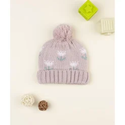 Prenatal Gorro rosa con pompón y bordado para niña