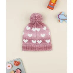 Prenatal Gorro rosa de niña en tricot con corazones