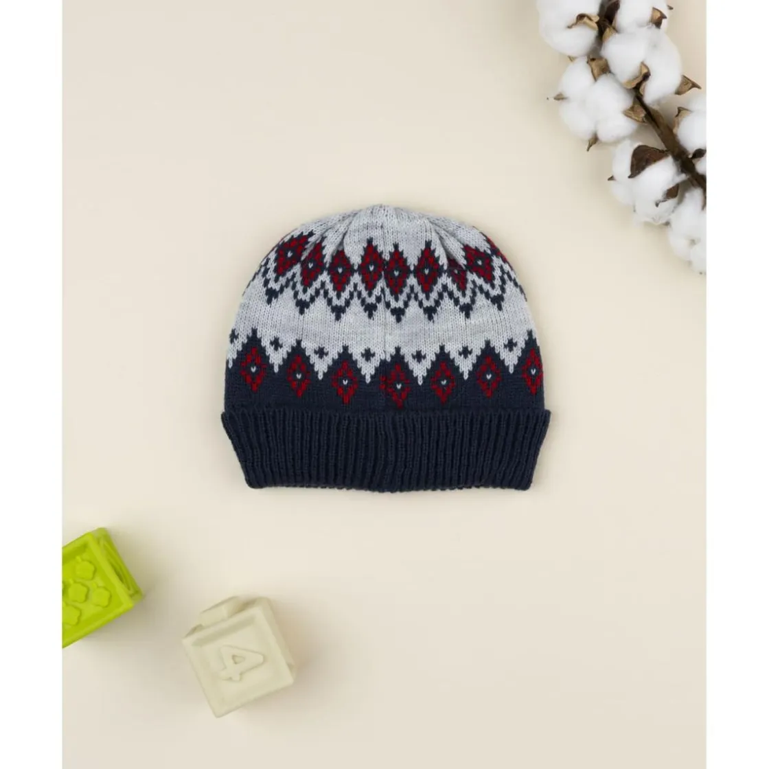 Prenatal Gorro tricot azul y gris con grecas para niño* Calzado Y Accesorios·Accesorios Y Complementos