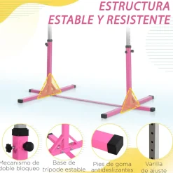 Homcom - Barra de gimnasia con altura ajustable Rosa* Deportes