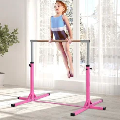 Homcom - Barra de gimnasia con altura ajustable Rosa* Deportes