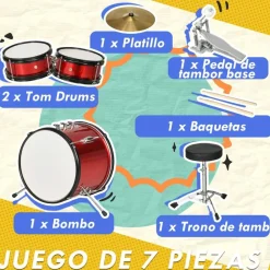 AIYAPLAY Homcom - Batería con taburete Rojo