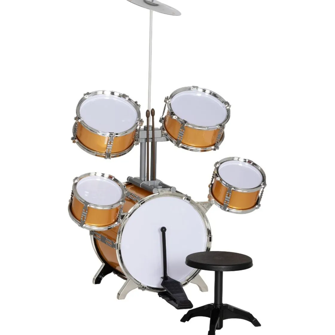 AIYAPLAY Homcom - Batería infantil 6 piezas con taburete Dorado* Música|Electrónicos