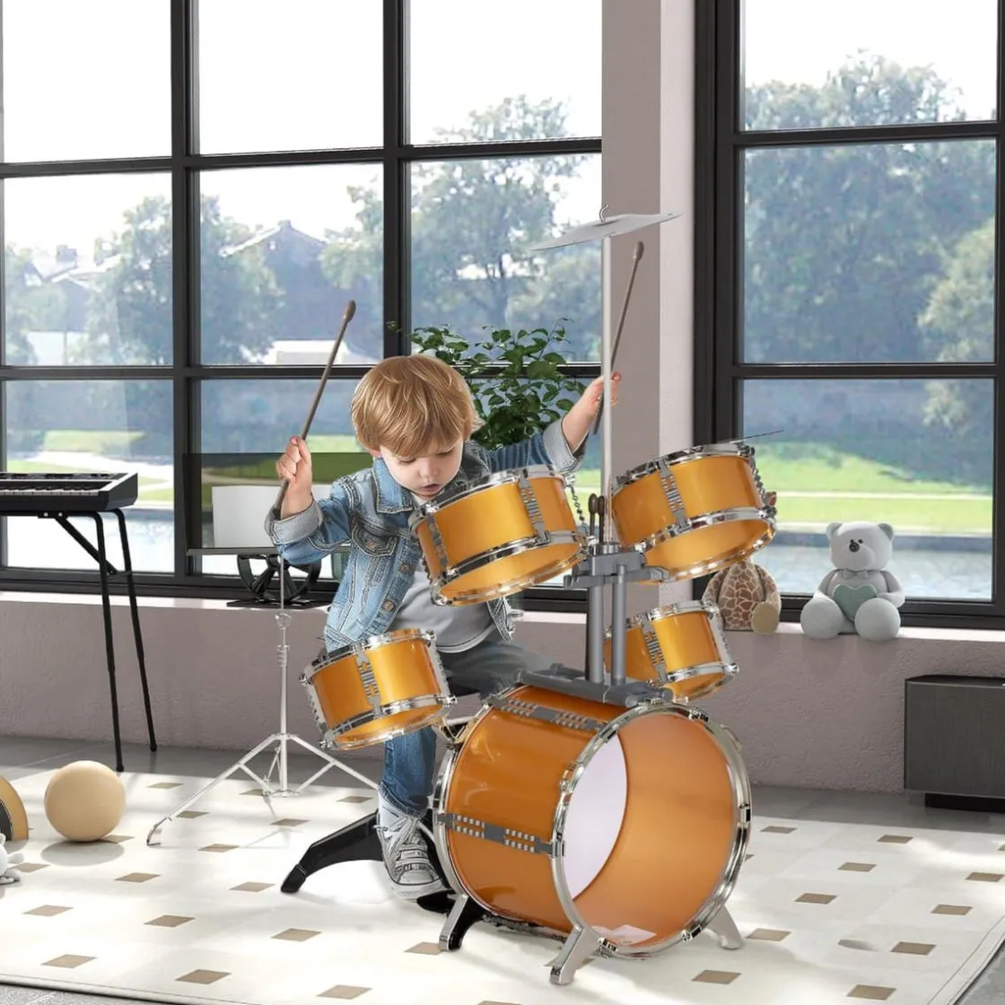 AIYAPLAY Homcom - Batería infantil 6 piezas con taburete Dorado* Música|Electrónicos