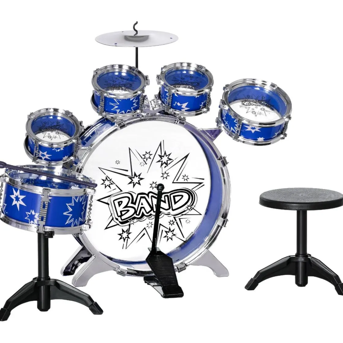 AIYAPLAY Homcom - Batería infantil 7 piezas con taburete Azul* Música|Electrónicos
