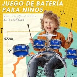 AIYAPLAY Homcom - Batería infantil 7 piezas con taburete Azul* Música|Electrónicos