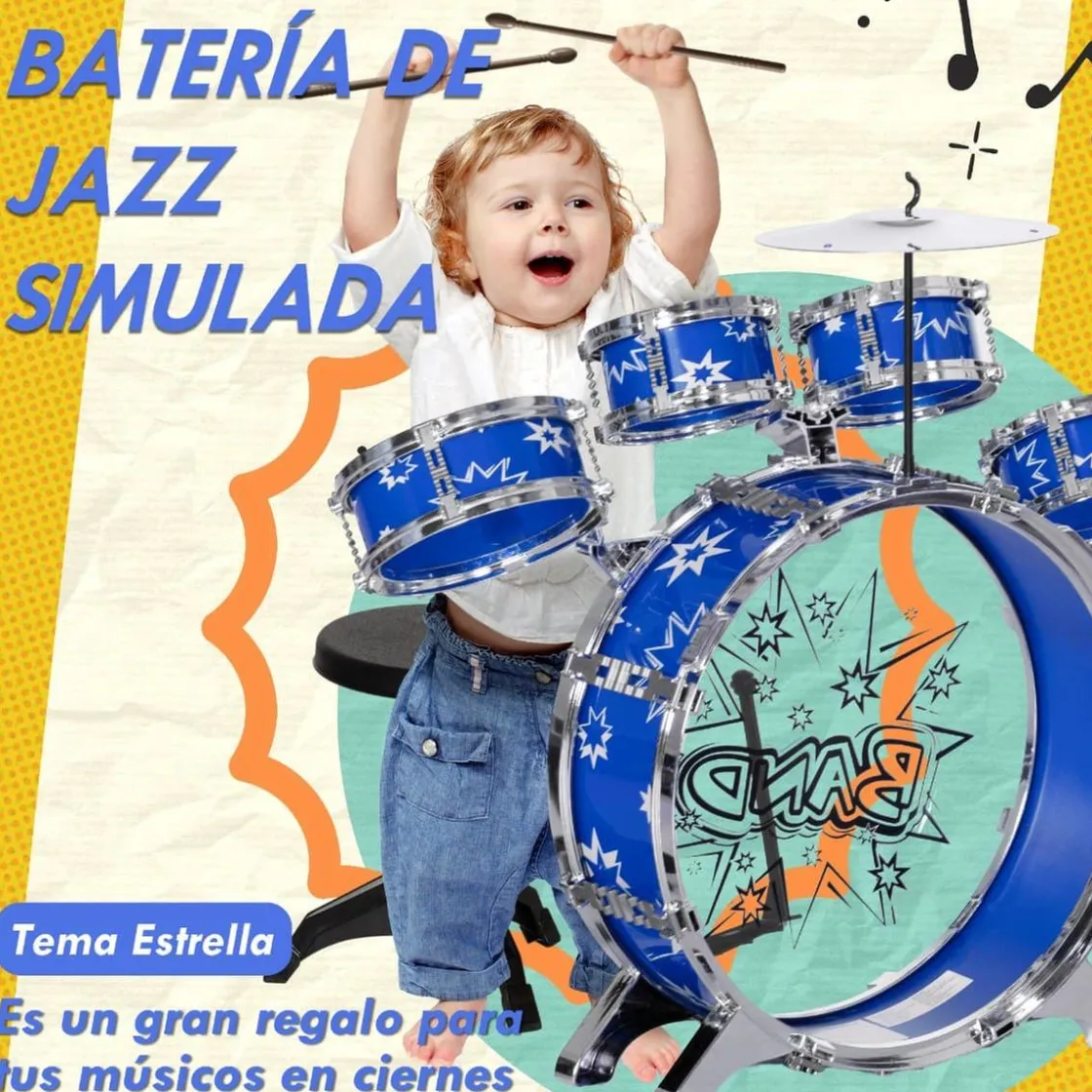 AIYAPLAY Homcom - Batería infantil 7 piezas con taburete Azul* Música|Electrónicos