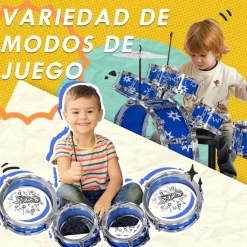 AIYAPLAY Homcom - Batería infantil 7 piezas con taburete Azul* Música|Electrónicos