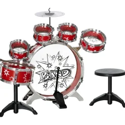 AIYAPLAY Homcom - Batería infantil 7 piezas con taburete Rojo* Música|Electrónicos
