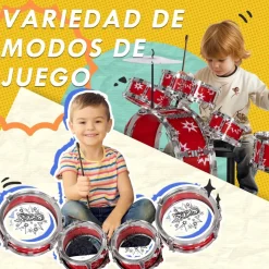 AIYAPLAY Homcom - Batería infantil 7 piezas con taburete Rojo* Música|Electrónicos