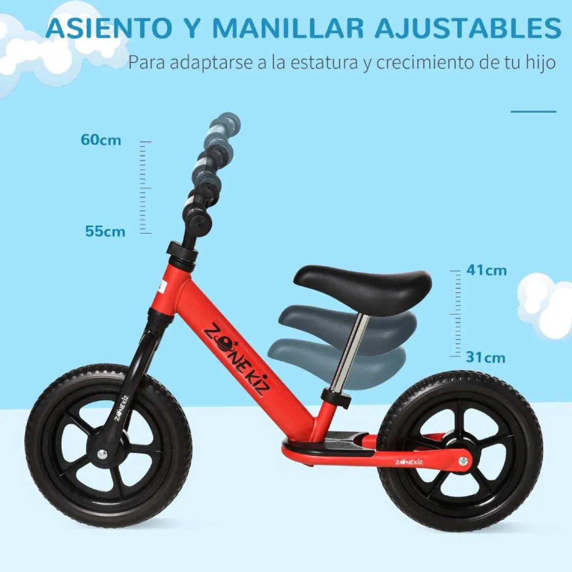 Homcom - Bicicleta de equilibrio regulable sin pedales roja