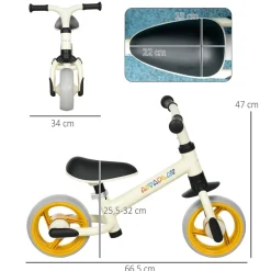 AIYAPLAY Homcom - Bicicleta Equilibrio ajustable Blanco