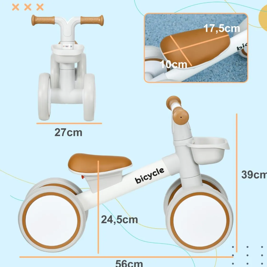 AIYAPLAY Homcom - Bicicleta sin pedales Blanco* Motos Y Triciclos