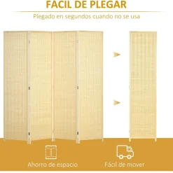 Homcom - Biombo de bambú 4 paneles* Estilo De Vida