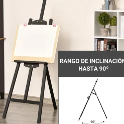 Homcom - Caballete de madera con trípode Negro