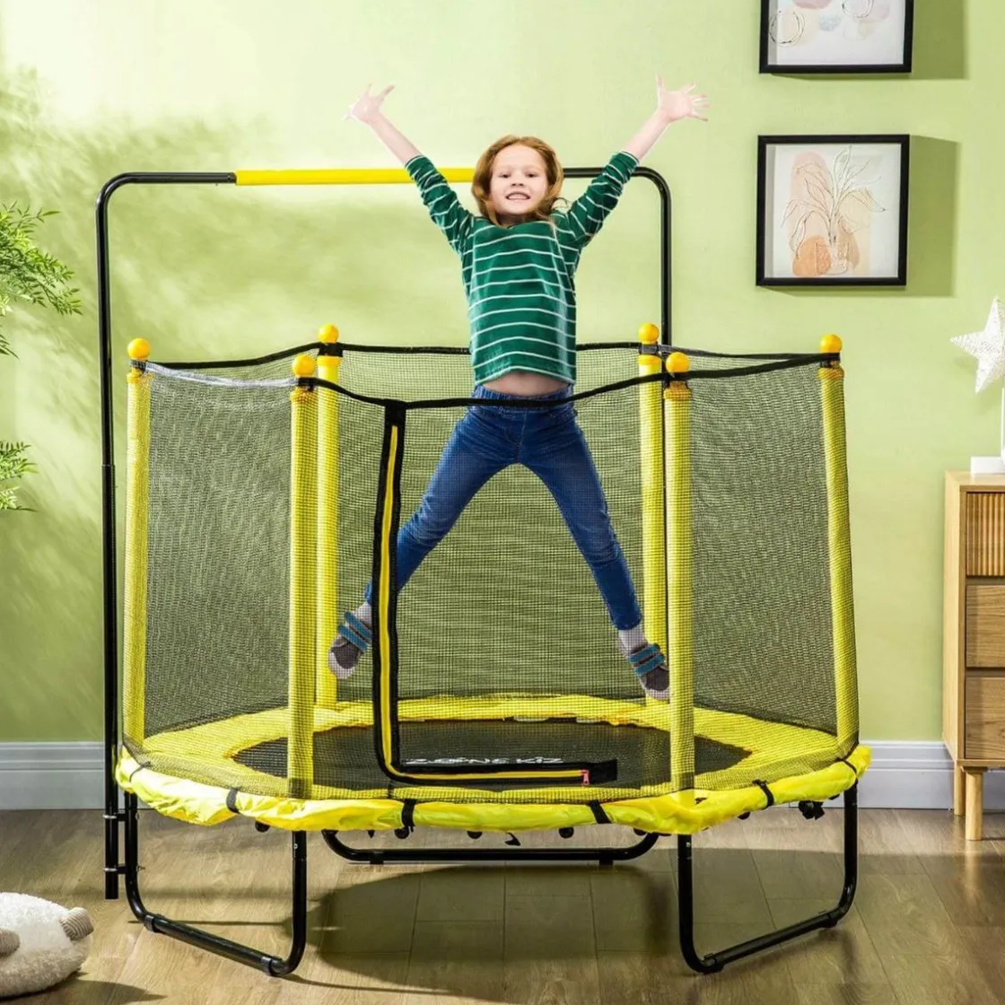 Homcom - Cama elástica con red de seguridad Ø110 cm amarillo* Camas Elásticas