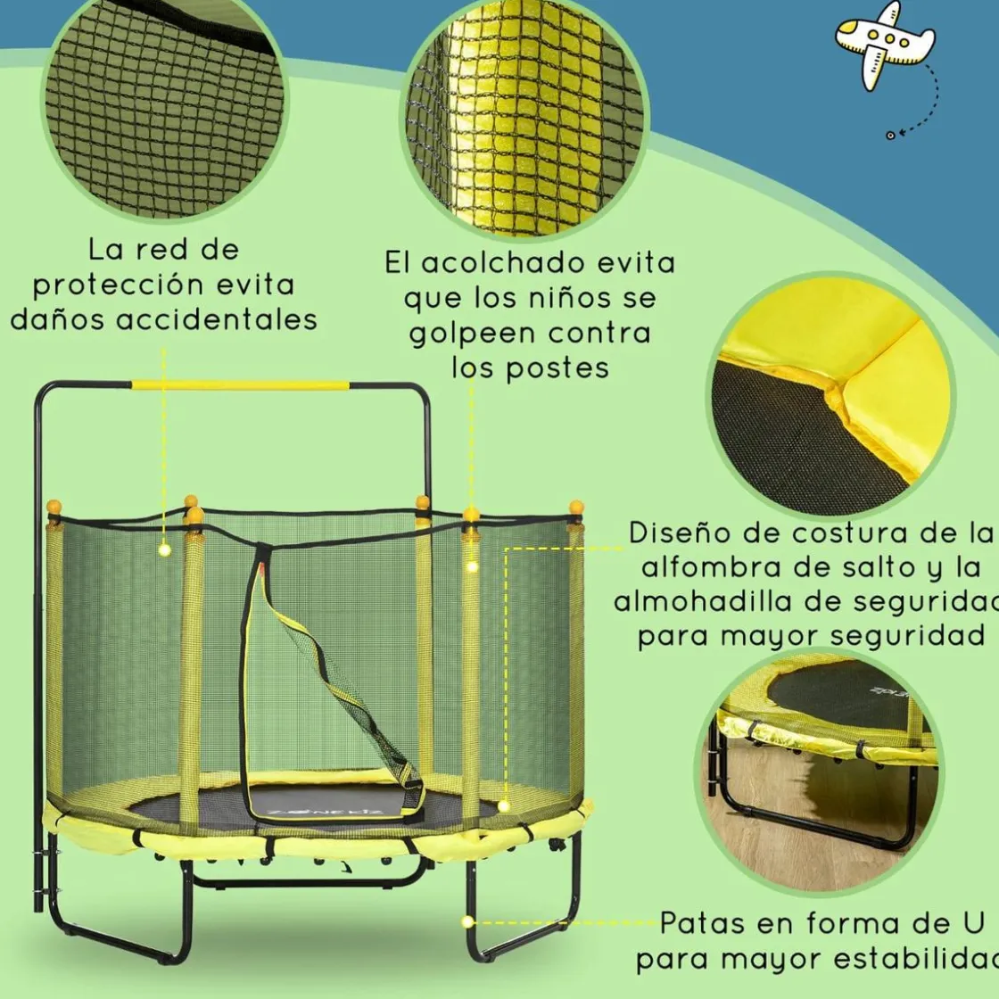 Homcom - Cama elástica con red de seguridad Ø110 cm amarillo* Camas Elásticas